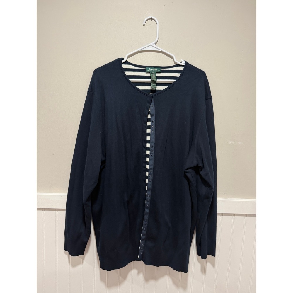 Lauren Ralph Lauren Button Down Cardigan Sweater Blue Preppy Women Size 2X